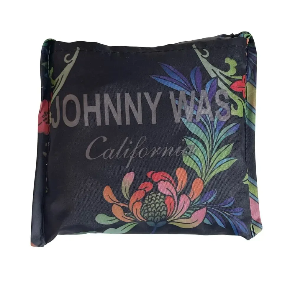 Johnny Was Packable Reuseable Shopping Tote Black Floral Women's Double Handles - Picture 3 of 8